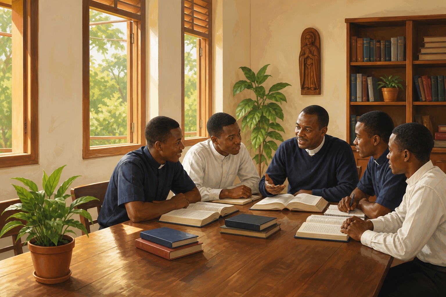 Illustrated placeholder of seminarians studying with a mentor