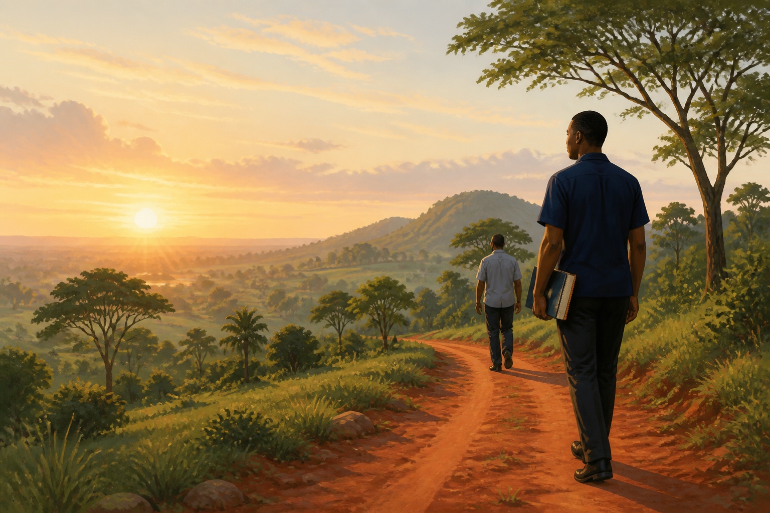 Illustrated placeholder of a seminarian walking a path with a mentor